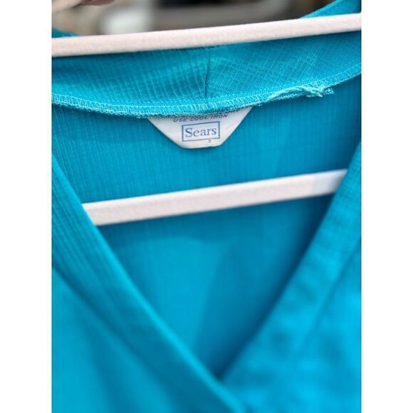 Vintage Sears teal dress elastic waist one tag - Picture 9 of 11